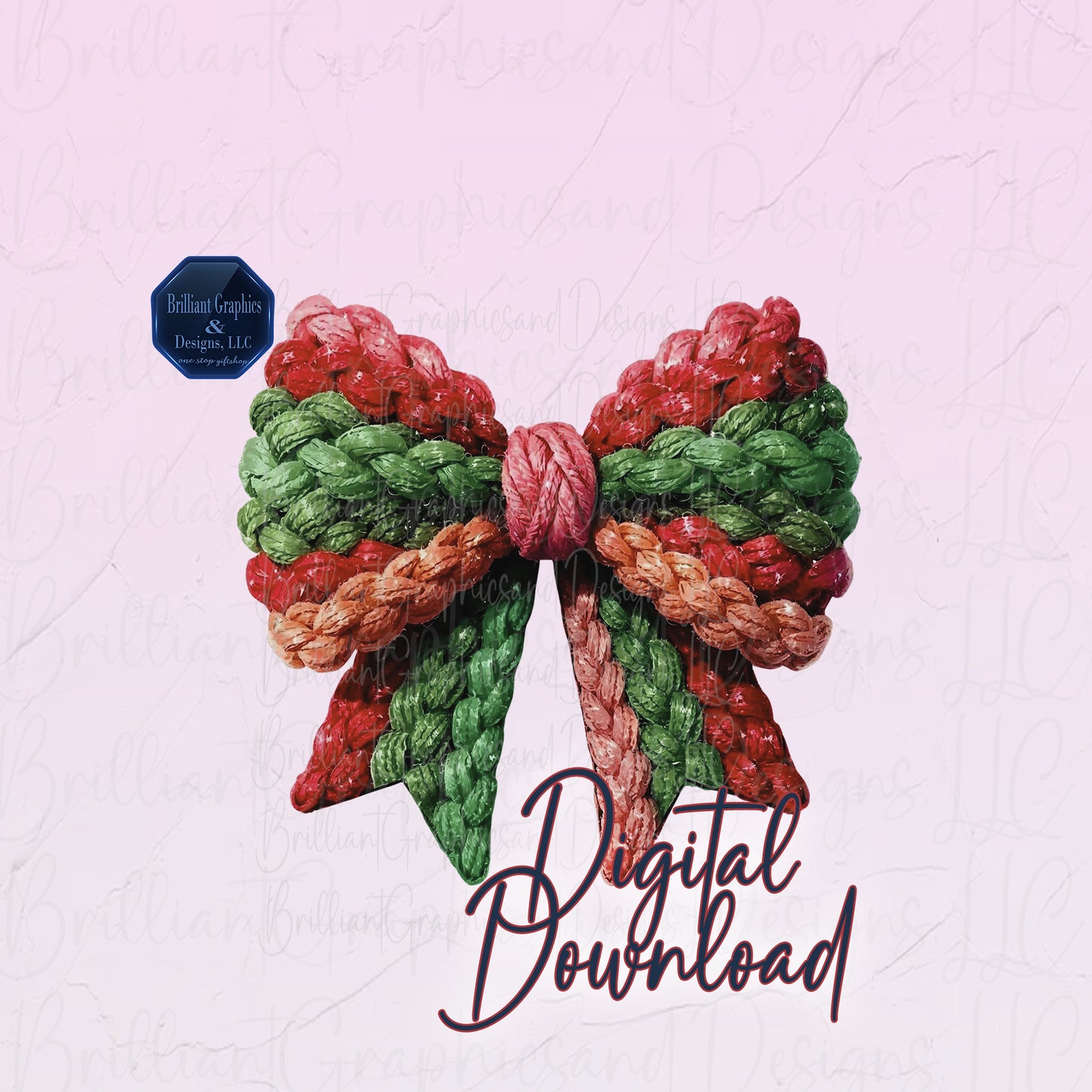 Latch-Hook Crochet Coquette Bow Clipart | Colorful Christmas Digital Art | Faux Yarn PNG