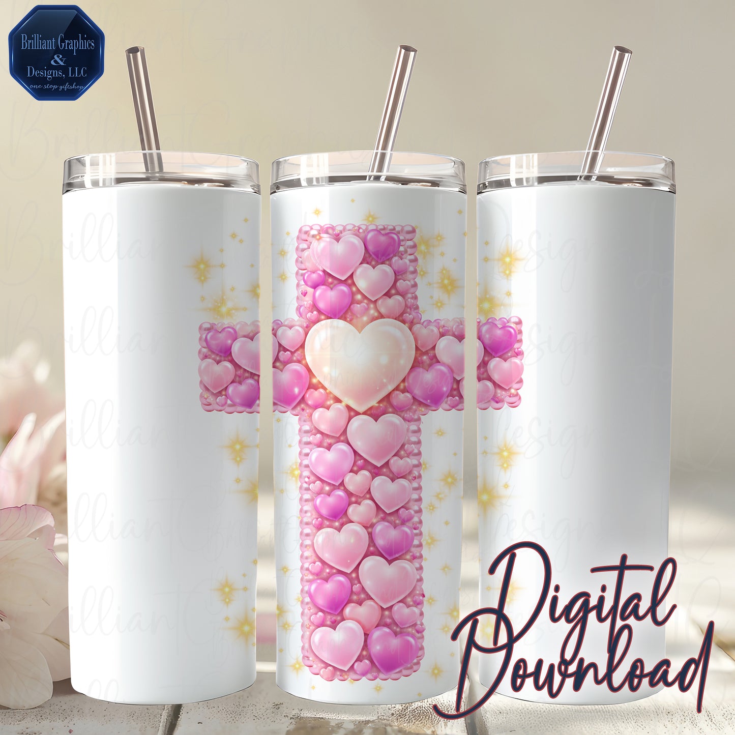 Faith Valentine PNG | God Is Love Digital Download | Pink Heart Cross Religious Art