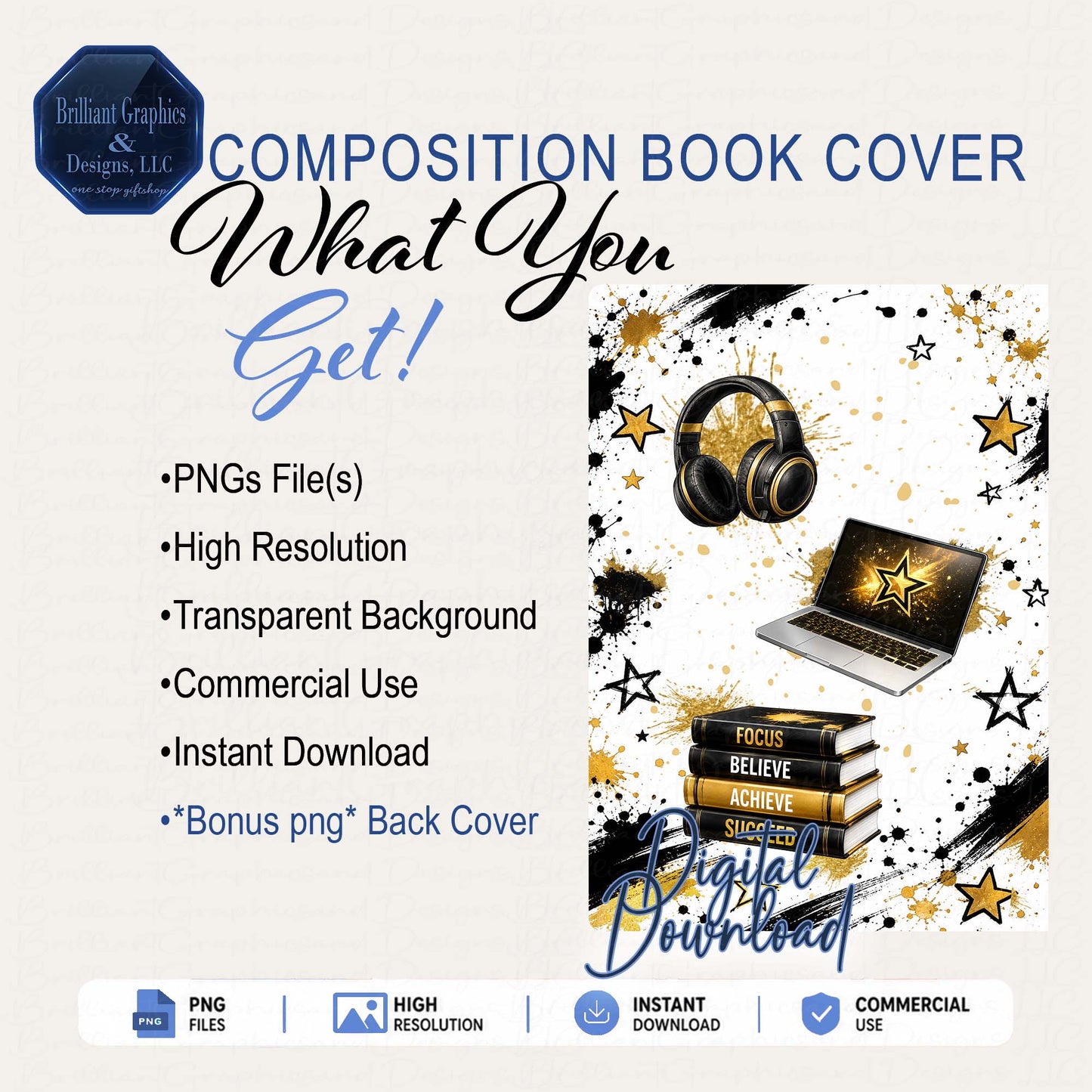 Composition Notebook Cover | Future Leader | Digital Download. 2 PNG Files