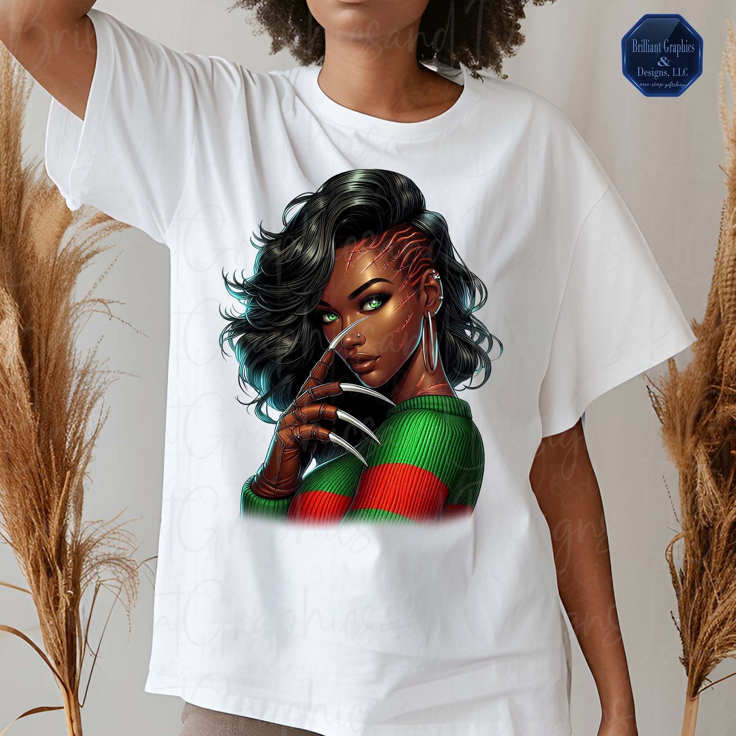 African American Woman. Horror Movie. Scary. PNG. Black Girl Halloween Clip Art. DTF. Sublimation.