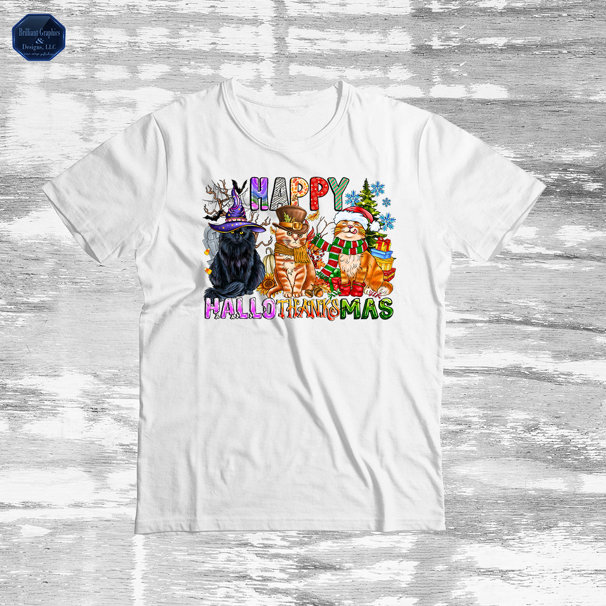 Happy HalloThanksMas Cats T-shirt