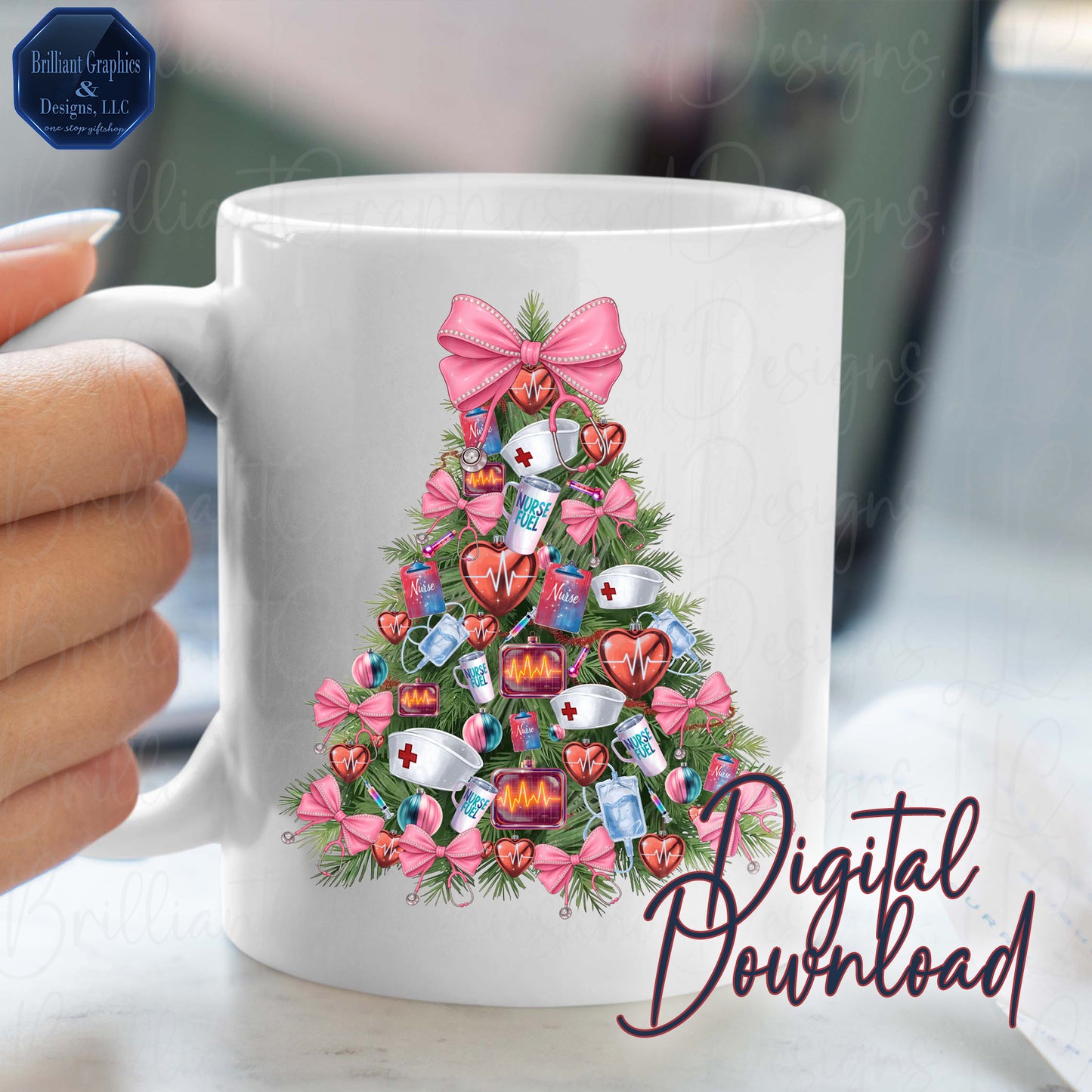 Nurse Christmas Tree Digital Art | Airbrushed Holiday Print | PNG. Sublimation. DTF. Nursing Professionals