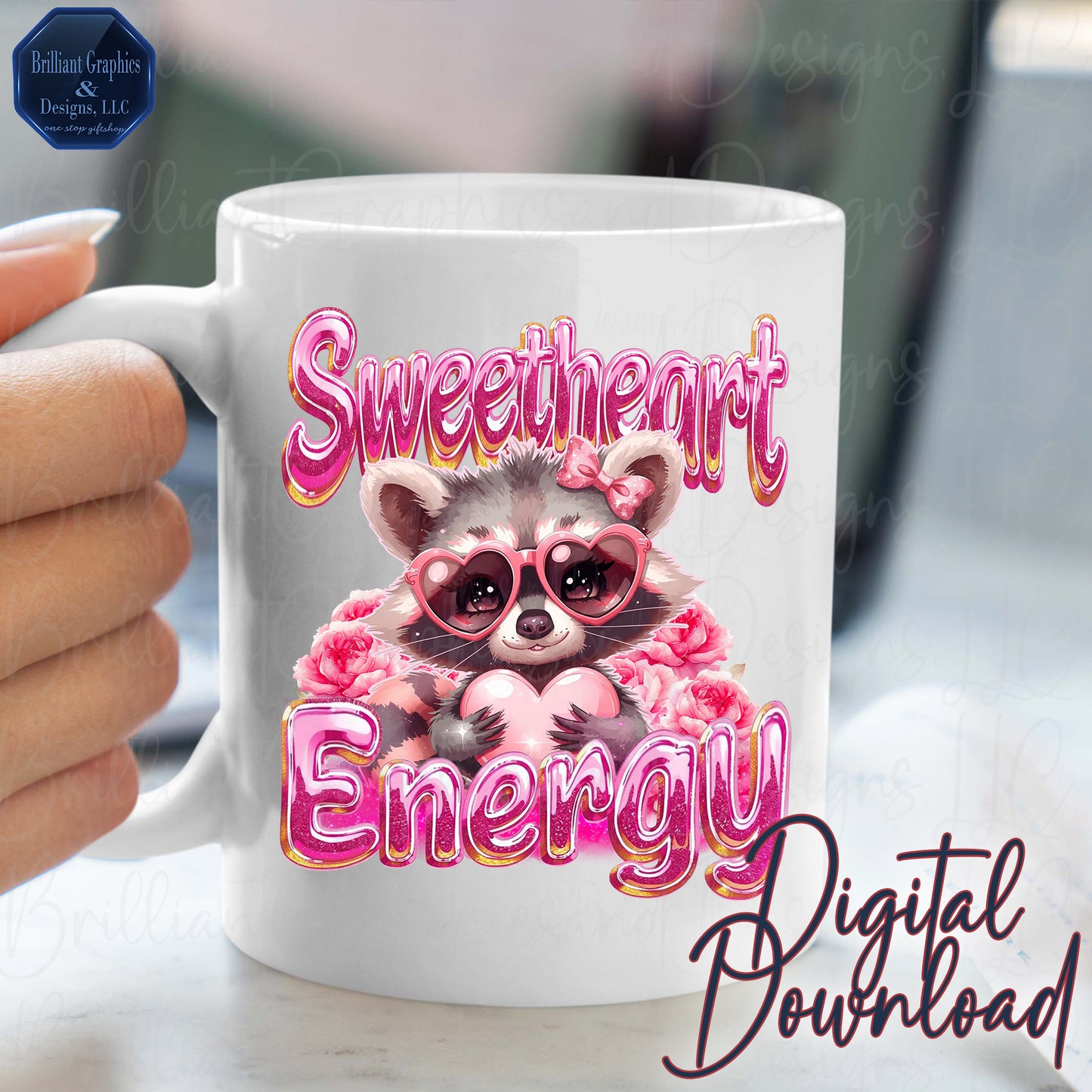 Sweetheart Energy. Valentine Raccoon PNG | Adorable Girly Raccoon Clipart. Digital Download