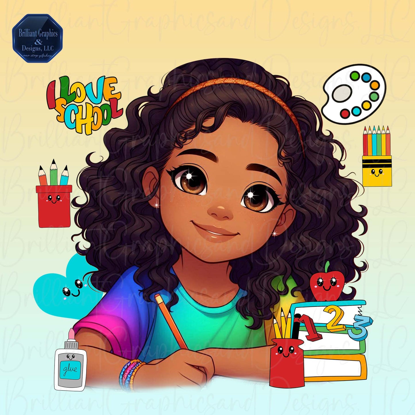 Cute Melanin Girl ClipArt. Back To School. Planners. Notebooks. PNG. Sublimation. DTF. Digital File