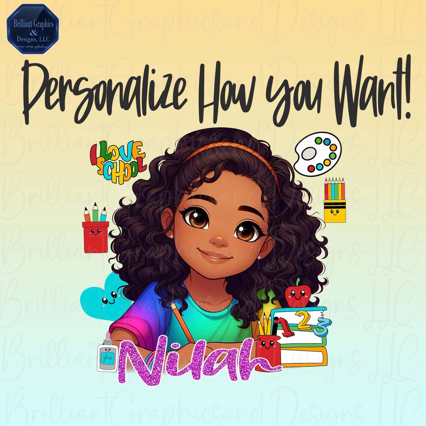 Cute Melanin Girl ClipArt. Back To School. Planners. Notebooks. PNG. Sublimation. DTF. Digital File