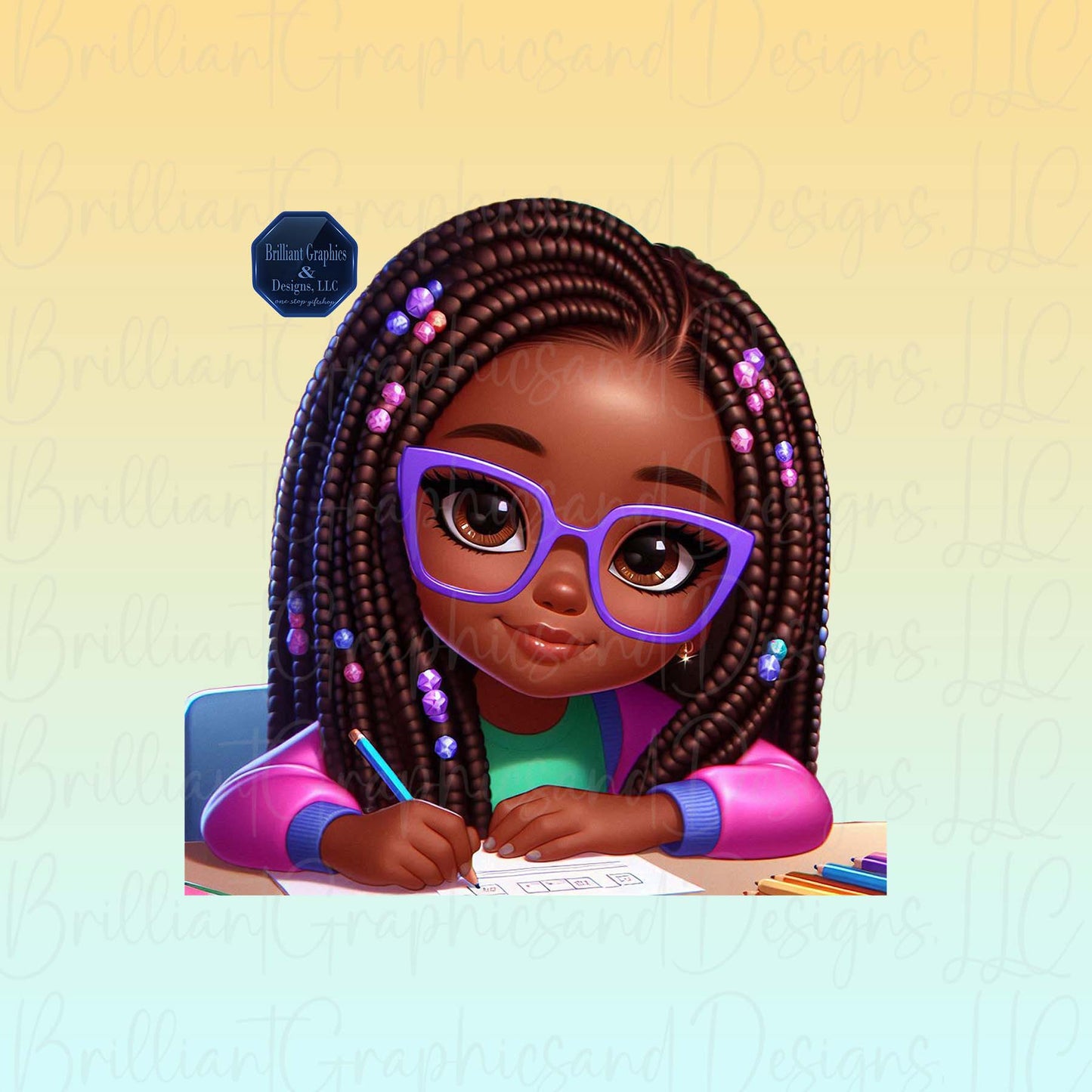 Cute African American Girl. Black Girl Clip Art. Back to School. Print and Cut. PNG. DTF Sublimation