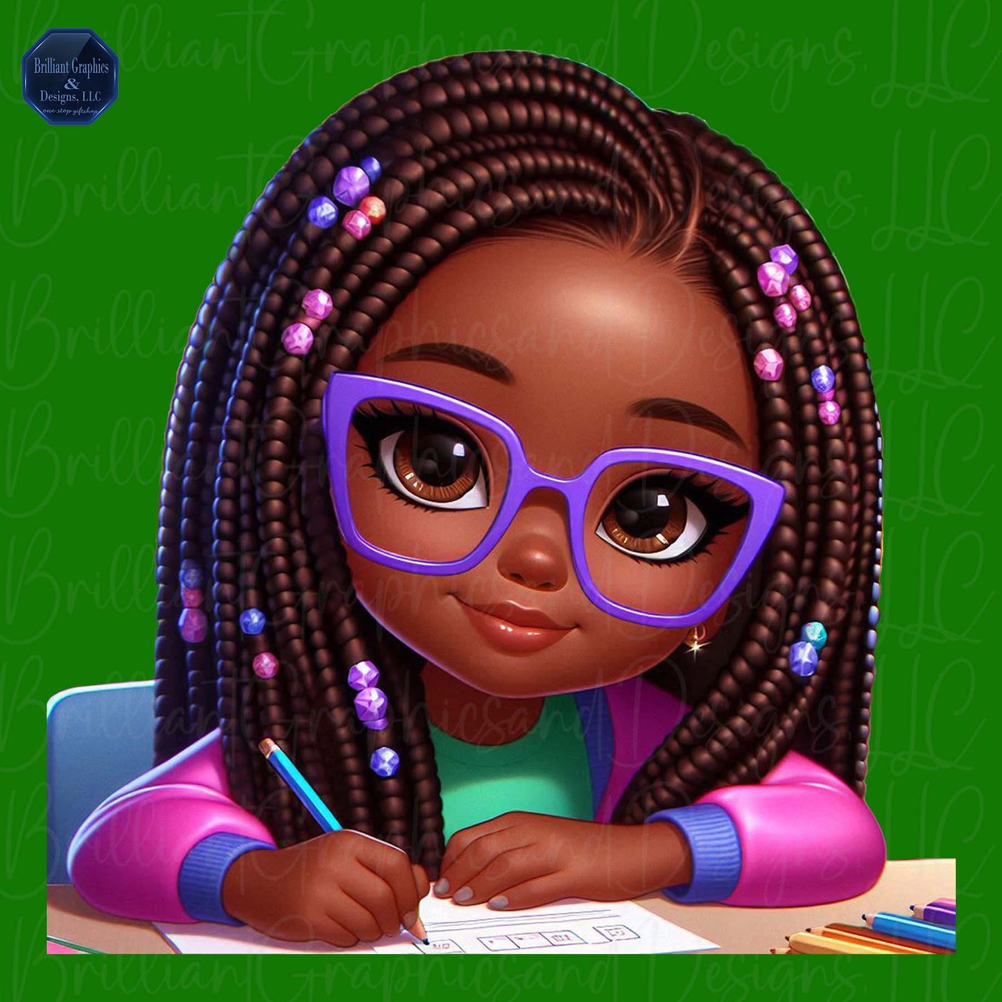 Cute African American Girl. Black Girl Clip Art. Back to School. Print and Cut. PNG. DTF Sublimation