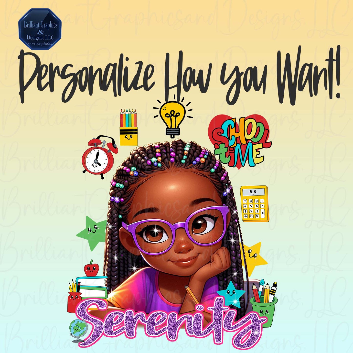 Cute African American Girl ClipArt. Back To School. Planners. Notebooks. PNG. Sublimation. DTF. Digital.