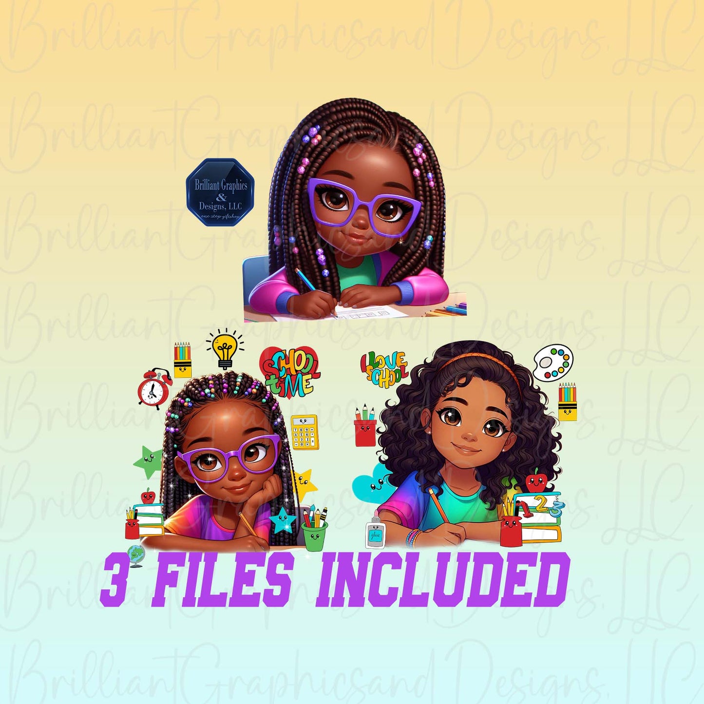 Clip Art Bundle. Cute African American Melanin Girls. Back To School. PNG. DTF. Sublimation. Digital Download.