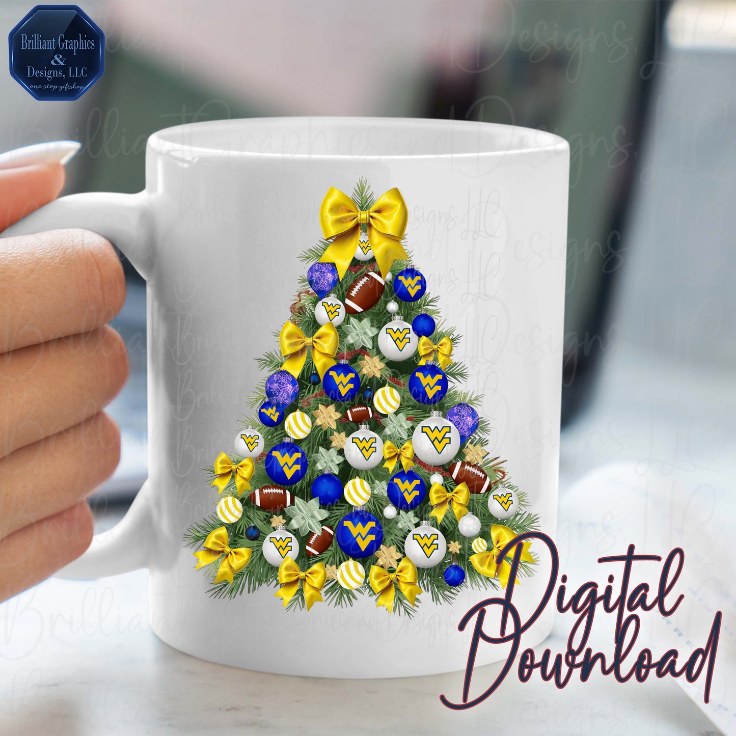 West Virginia Christmas Tree Digital Art | Airbrushed Holiday Print | PNG. Sublimation. DTF.