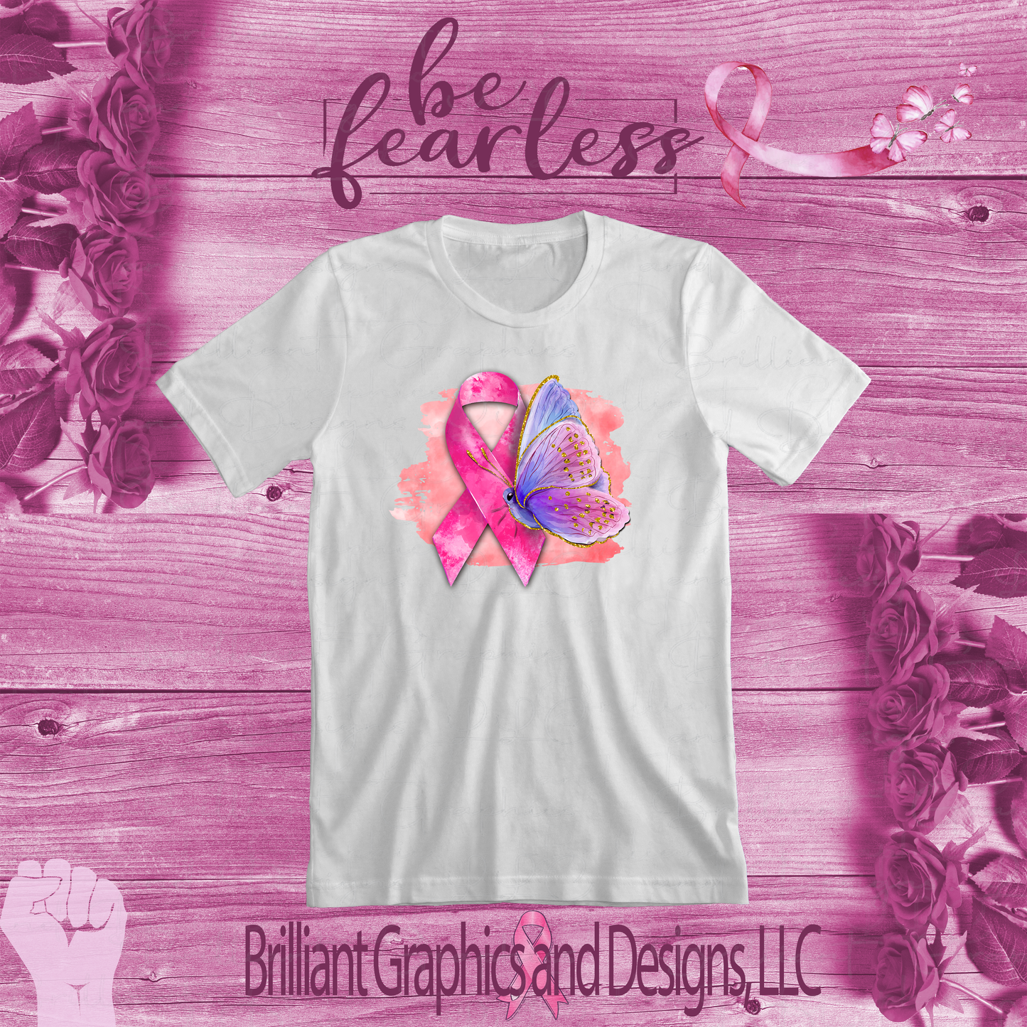 Breast Cancer Ribbon and Butterfly T-shirt