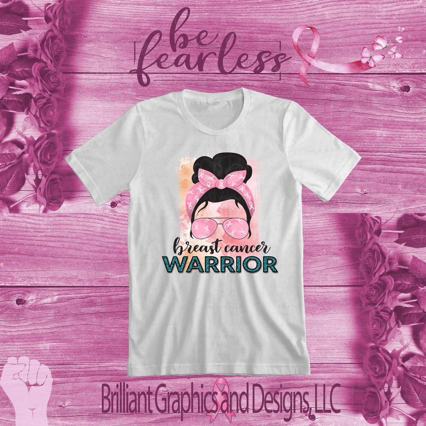 Messy Bun Breast Cancer Warrior T-shirt