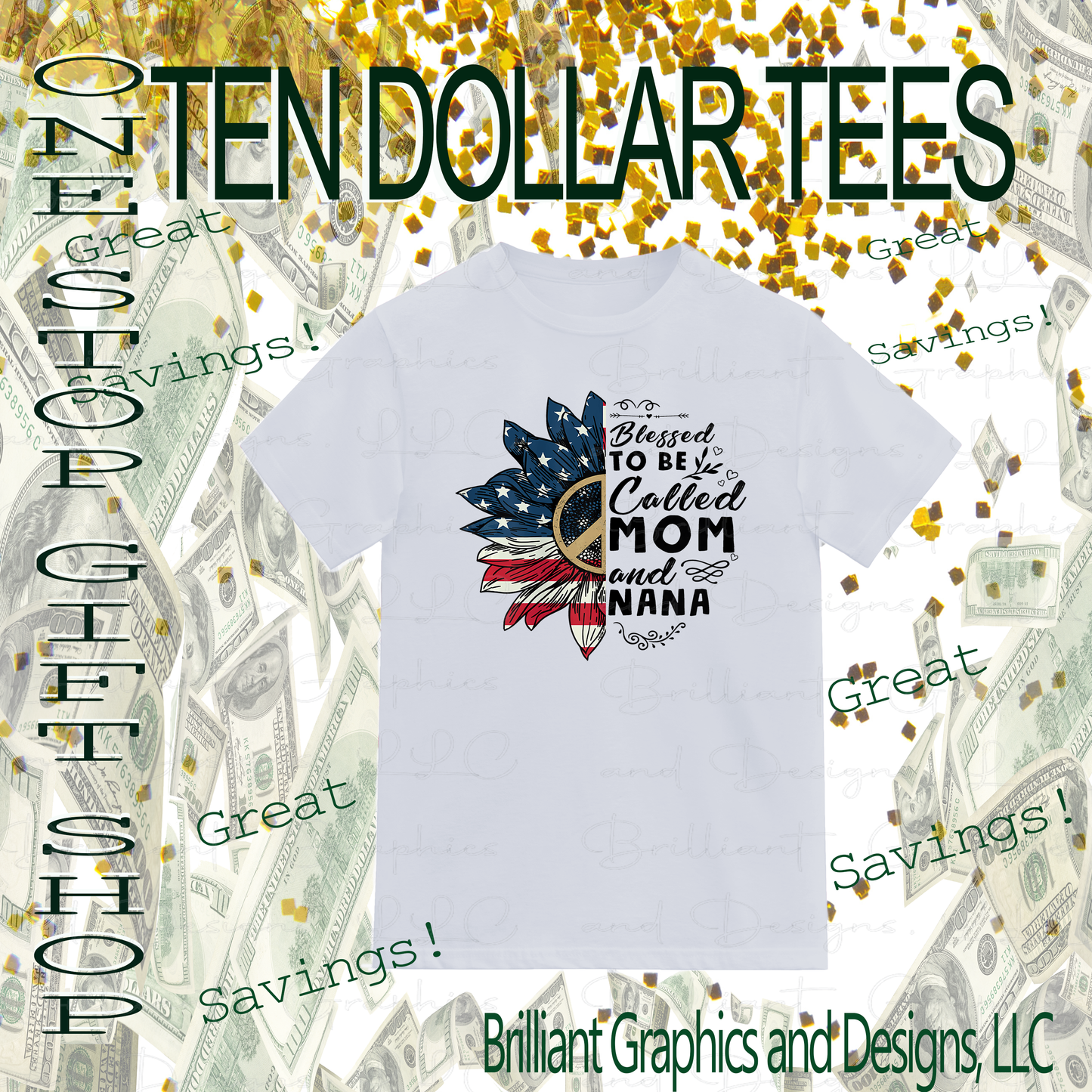 Patriotic Blessed Mom and Nana T-shirt
