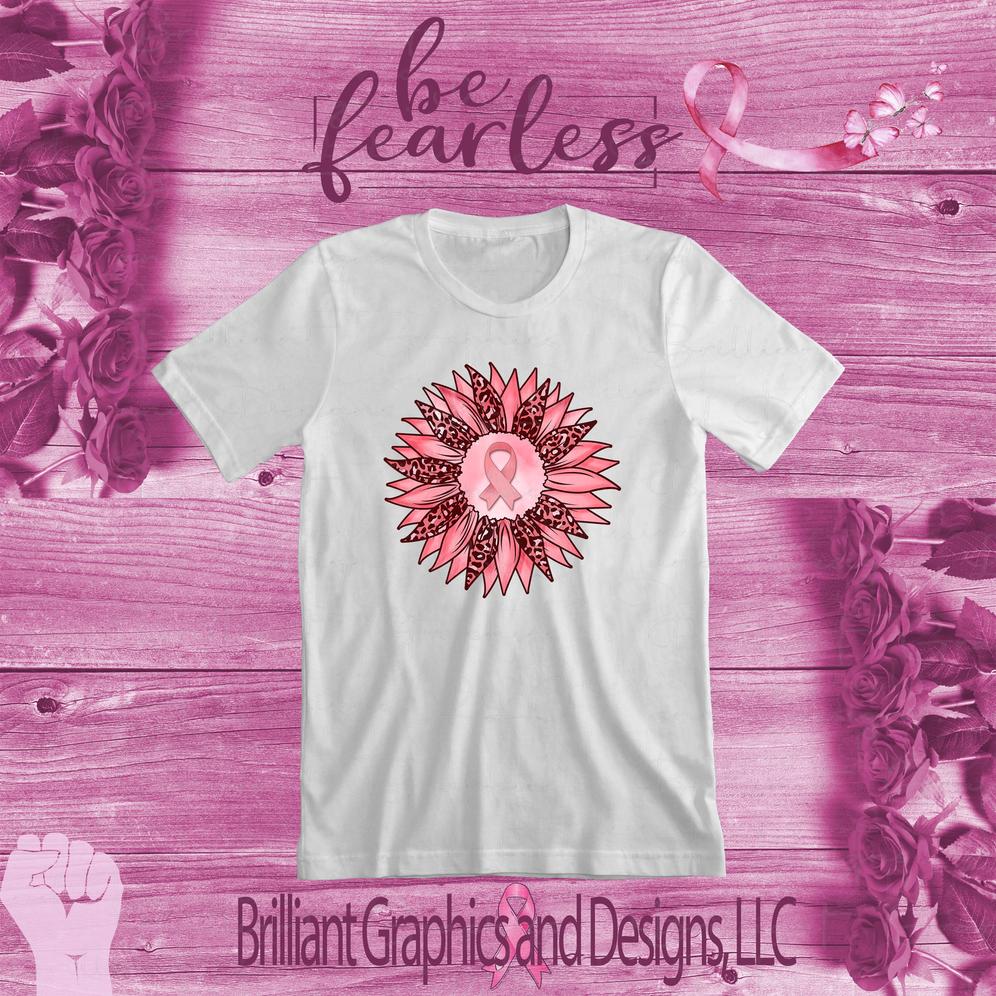 Breast Cancer Ribbon and Sunflower T-shirt