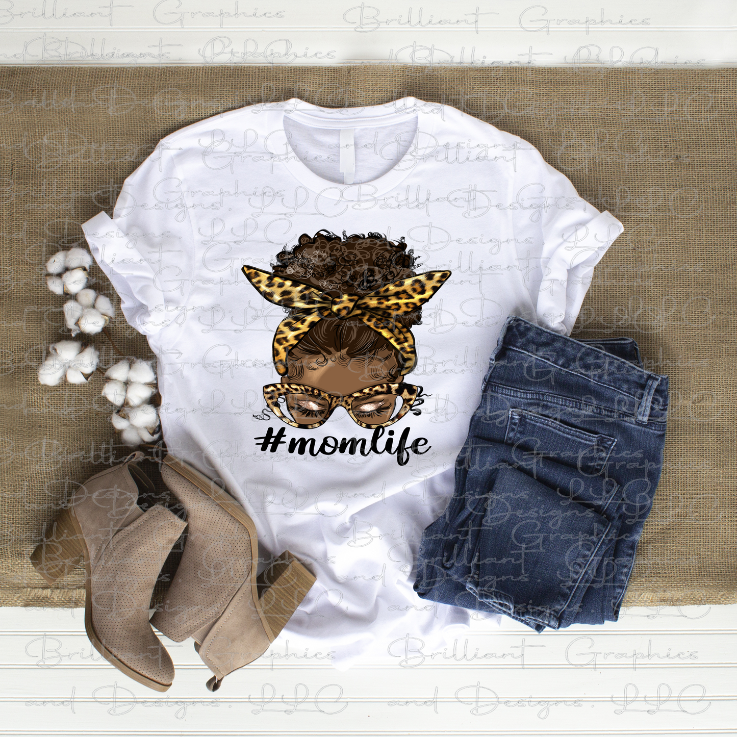 Mom Life African American Woman Messy Bun Shirt