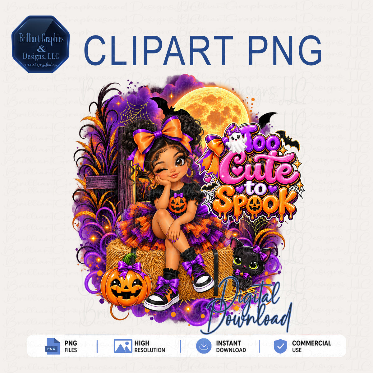 Too Cute To Spook. 3. Halloween Clipart Design | Digital Download