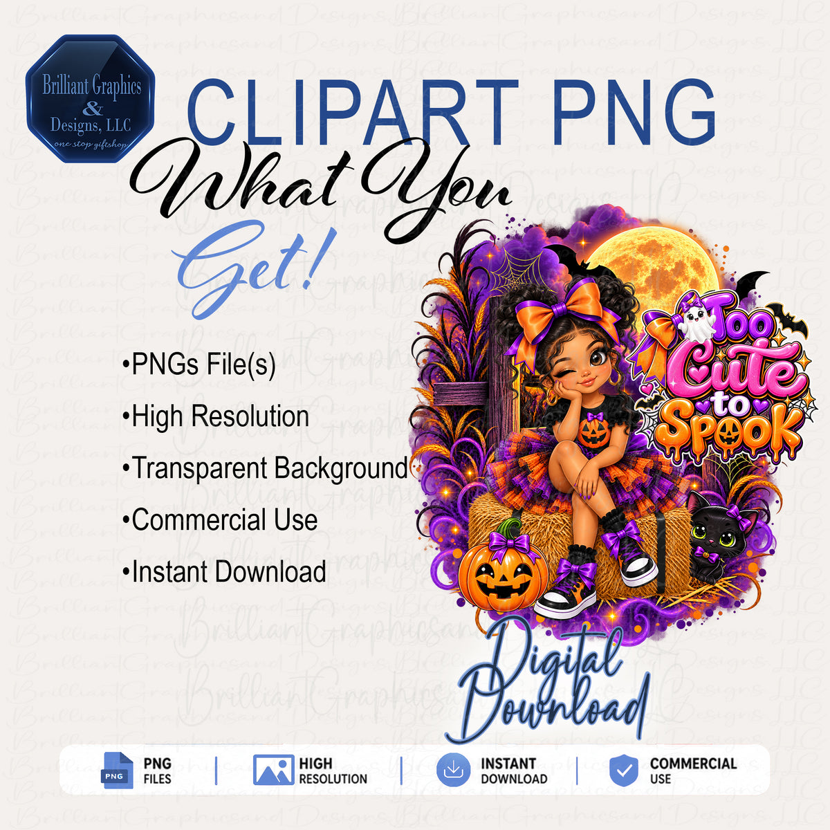Too Cute To Spook. 3. Halloween Clipart Design | Digital Download