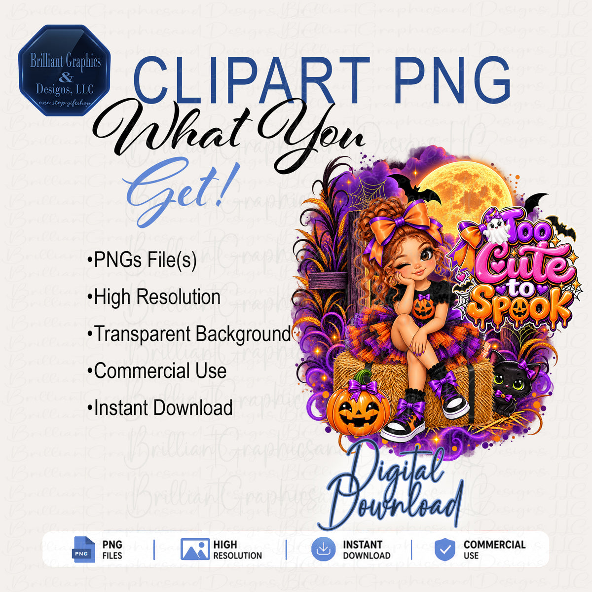 Too Cute To Spook. 4. Halloween Clipart Design | Digital Download