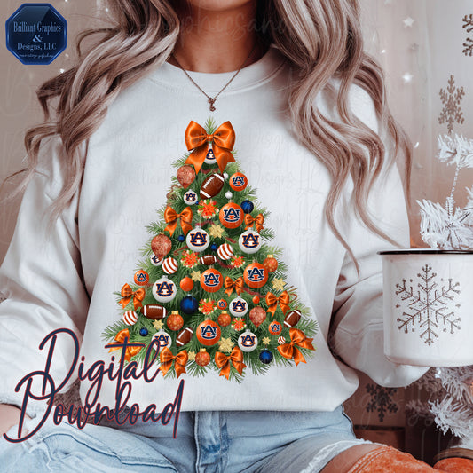 Auburn Christmas Tree Digital Art | Airbrushed Holiday Print | PNG. Sublimation. DTF.