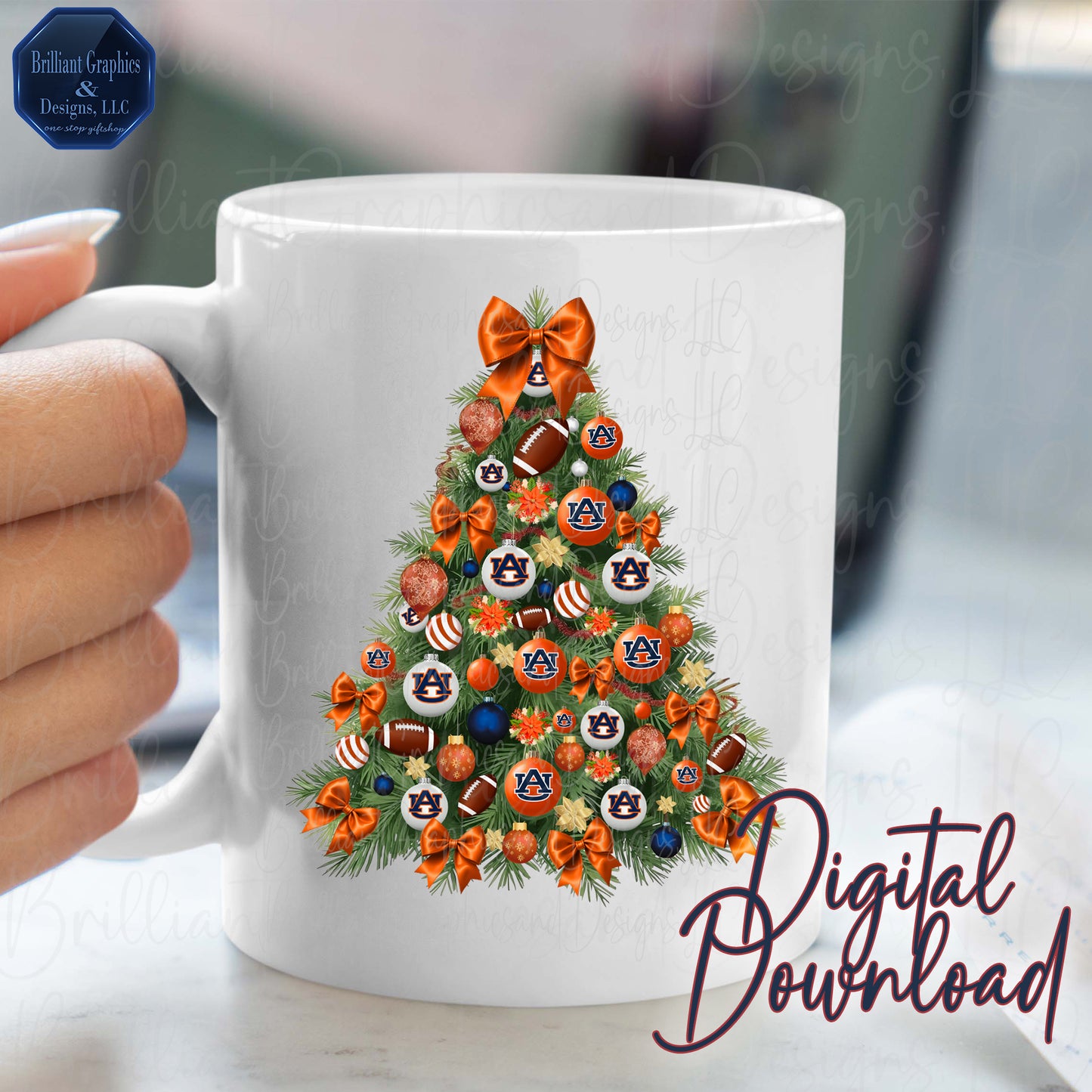 Auburn Christmas Tree Digital Art | Airbrushed Holiday Print | PNG. Sublimation. DTF.
