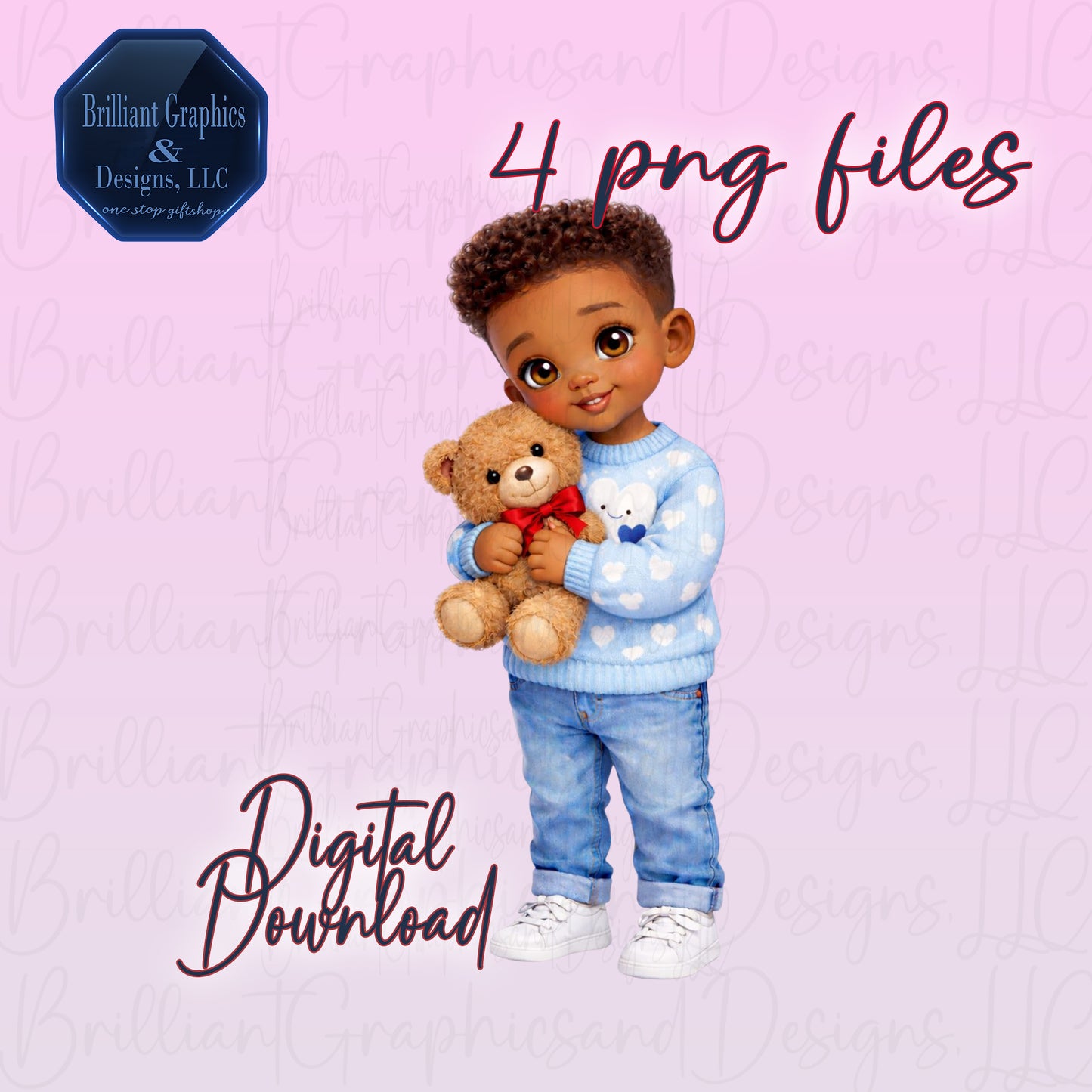 Adorable Boy Clipart Bundle | Cute Black Boy PNG Set | Valentine | Birthday