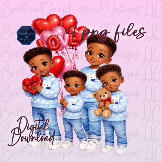 Adorable Boy Clipart Bundle | Cute Black Boy PNG Set | Valentine | Birthday