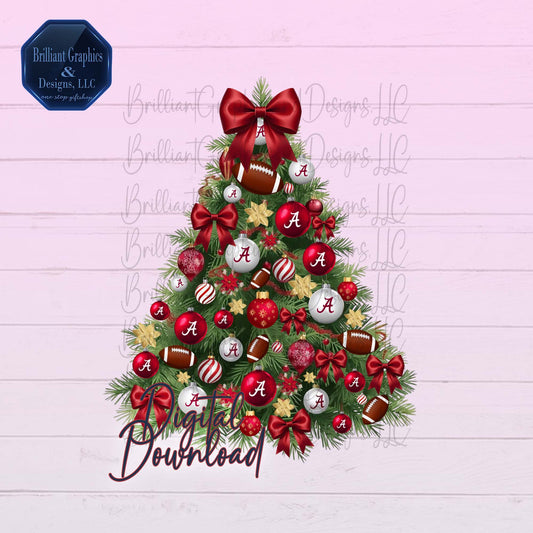 Alabama Crimson Christmas Tree Digital Art | Airbrushed Holiday Print | PNG. Sublimation. DTF.