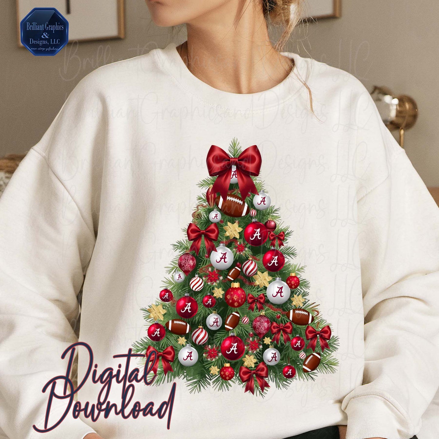 Alabama Crimson Christmas Tree Digital Art | Airbrushed Holiday Print | PNG. Sublimation. DTF.