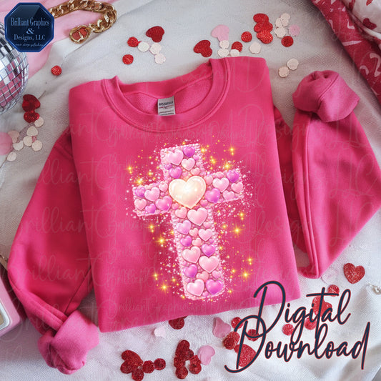 Faith Valentine PNG | God Is Love Digital Download | Pink Heart Cross Religious Art