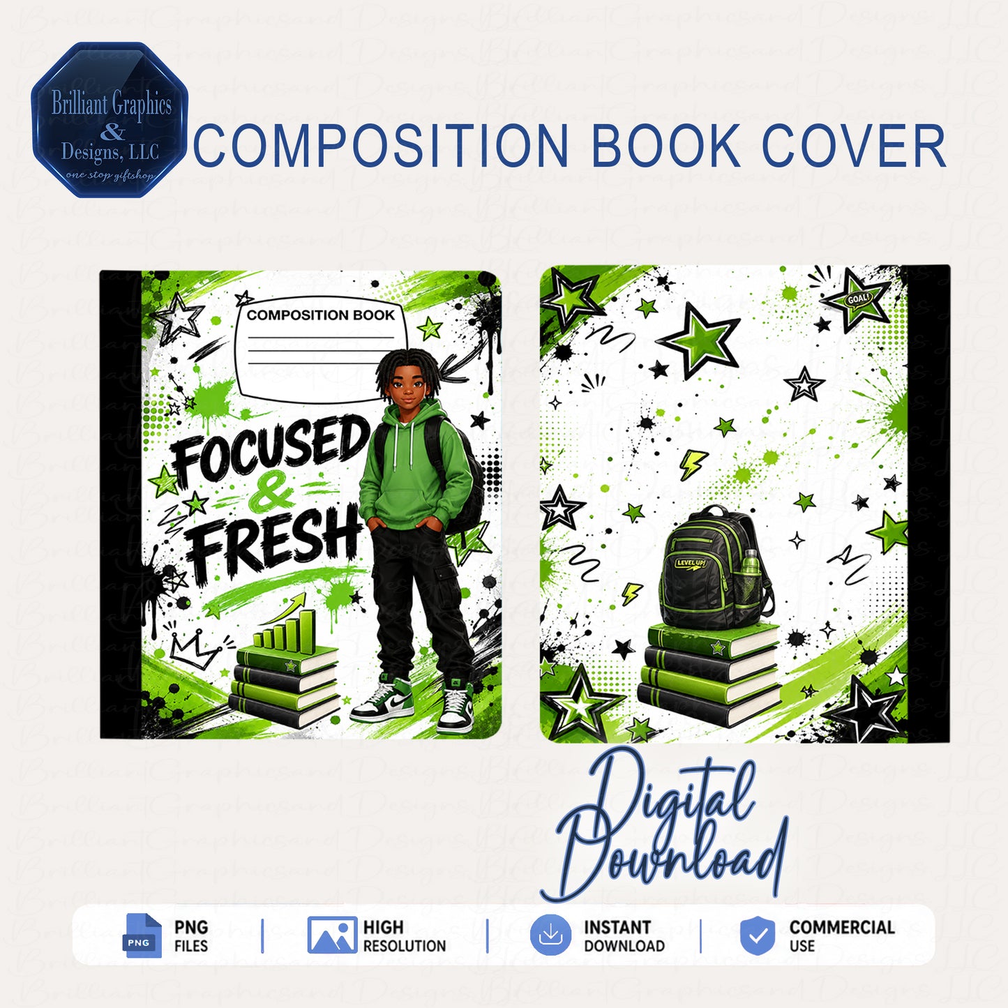 Composition Notebook Cover – Focused and Fresh Loc'd | Digital Download