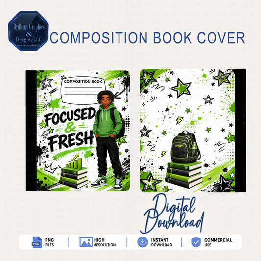 Composition Notebook Cover – Focused and Fresh Loc'd | Digital Download