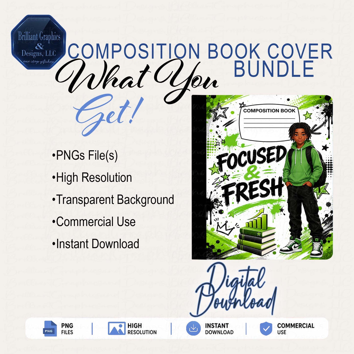 Composition Notebook Cover – Focused and Fresh Loc'd | Digital Download