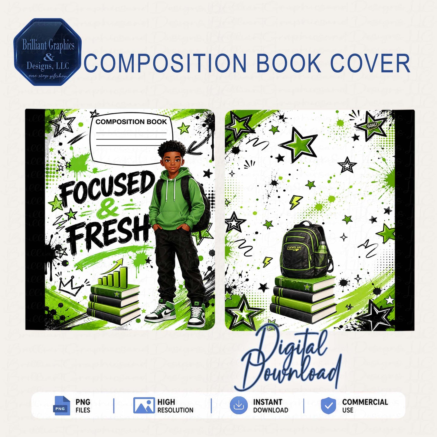 Composition Notebook Cover – Focused and Fresh | Digital Download