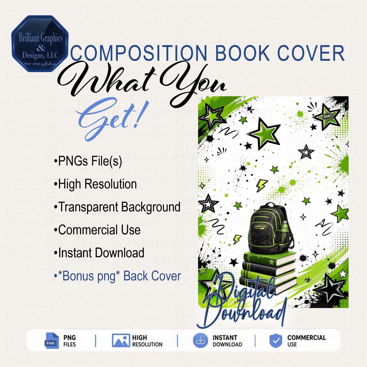 Composition Notebook Cover – Focused and Fresh | Digital Download