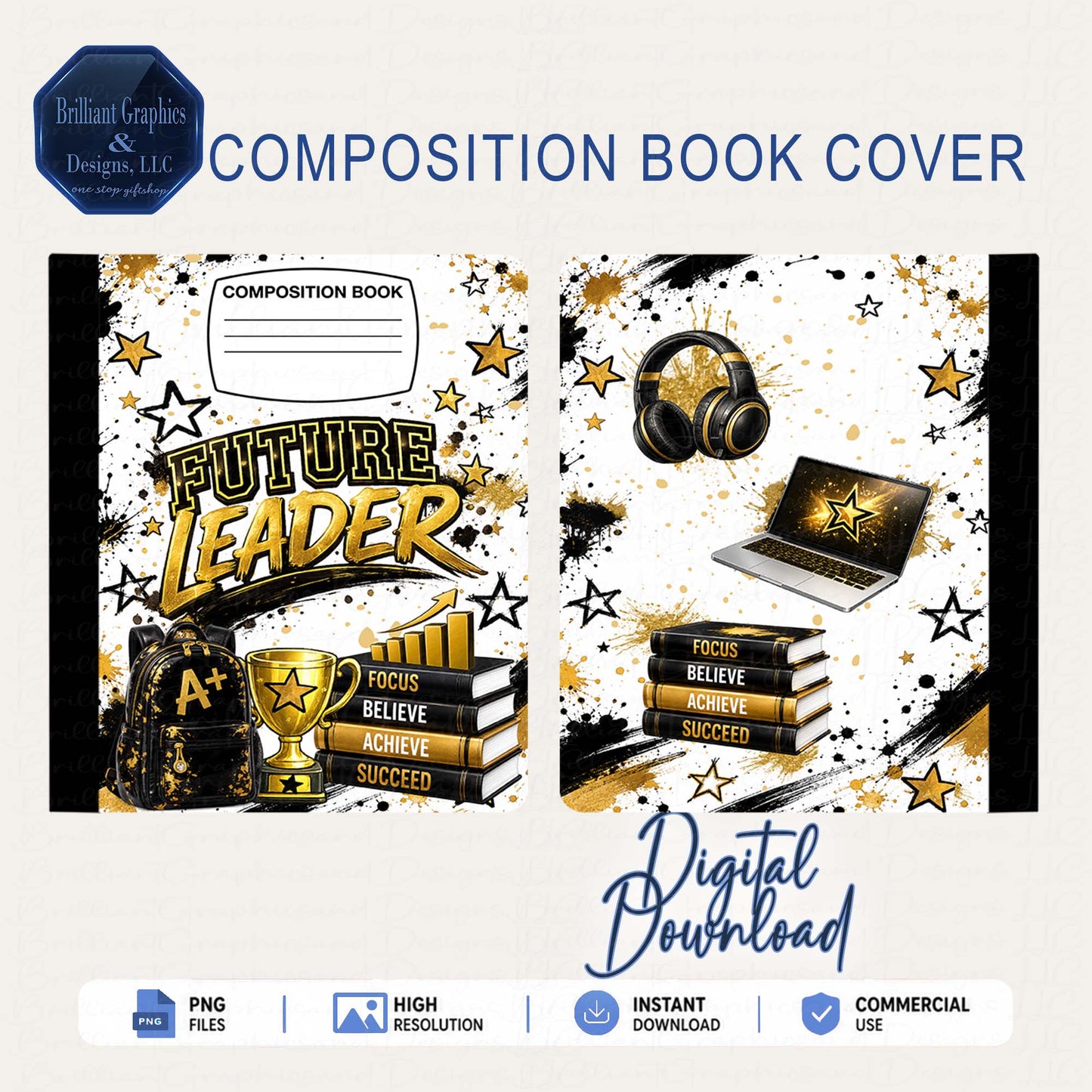Composition Notebook Cover | Future Leader | Digital Download. 2 PNG Files