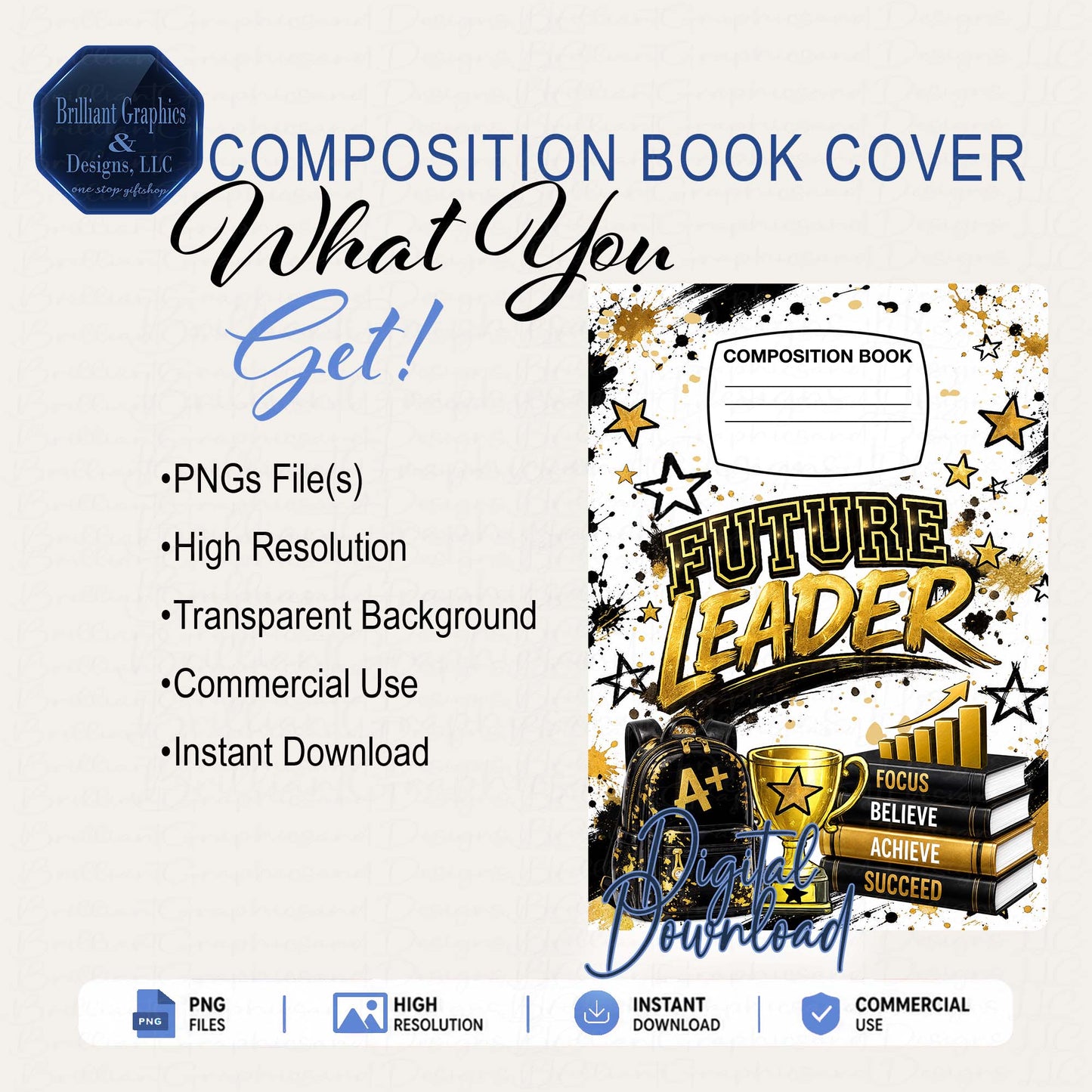 Composition Notebook Cover | Future Leader | Digital Download. 2 PNG Files