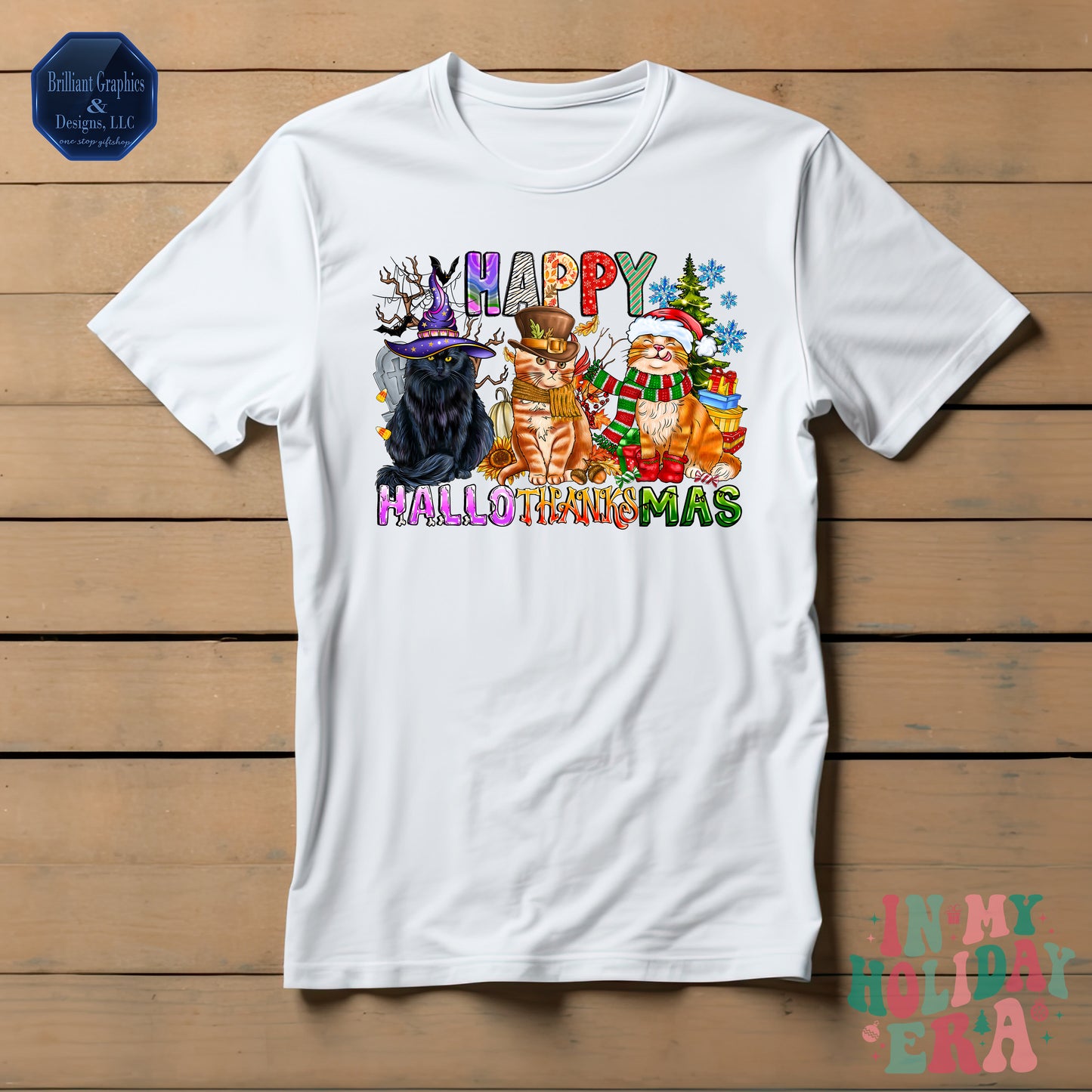 Happy HalloThanksMas Cats T-shirt