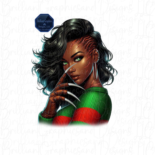 African American Woman. Horror Movie. Scary. PNG. Black Girl Halloween Clip Art. DTF. Sublimation.