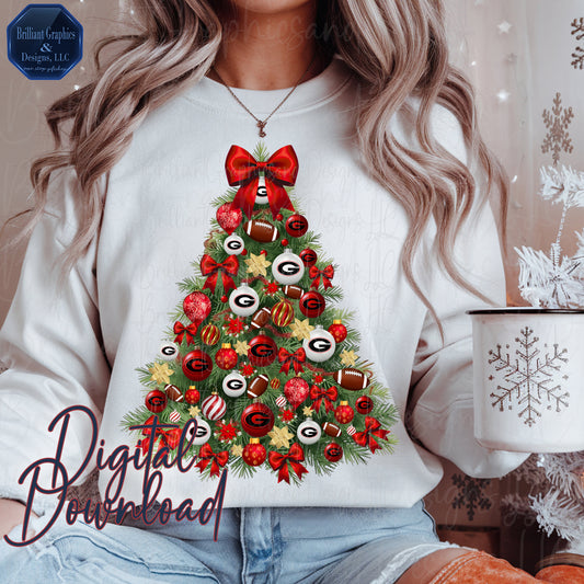 Georgia Bulldogs Christmas Tree Digital Art | Airbrushed Holiday Print | PNG. Sublimation. DTF.