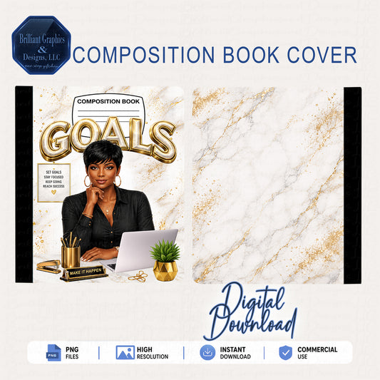 Goals Composition Notebook Cover - Black and Gold | Digital Download
