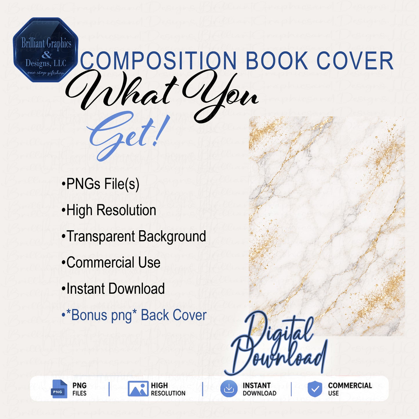 Goals Composition Notebook Cover - Black and Gold | Digital Download