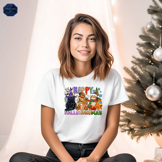 Happy HalloThanksMas Cats T-shirt