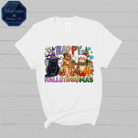 Happy HalloThanksMas Cats T-shirt