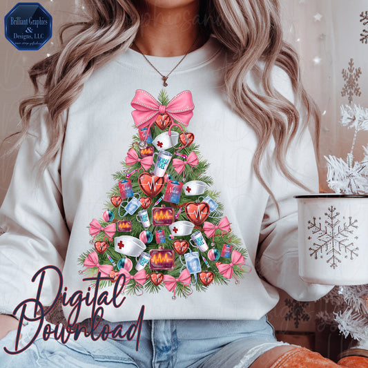 Nurse Christmas Tree Digital Art | Airbrushed Holiday Print | PNG. Sublimation. DTF. Nursing Professionals