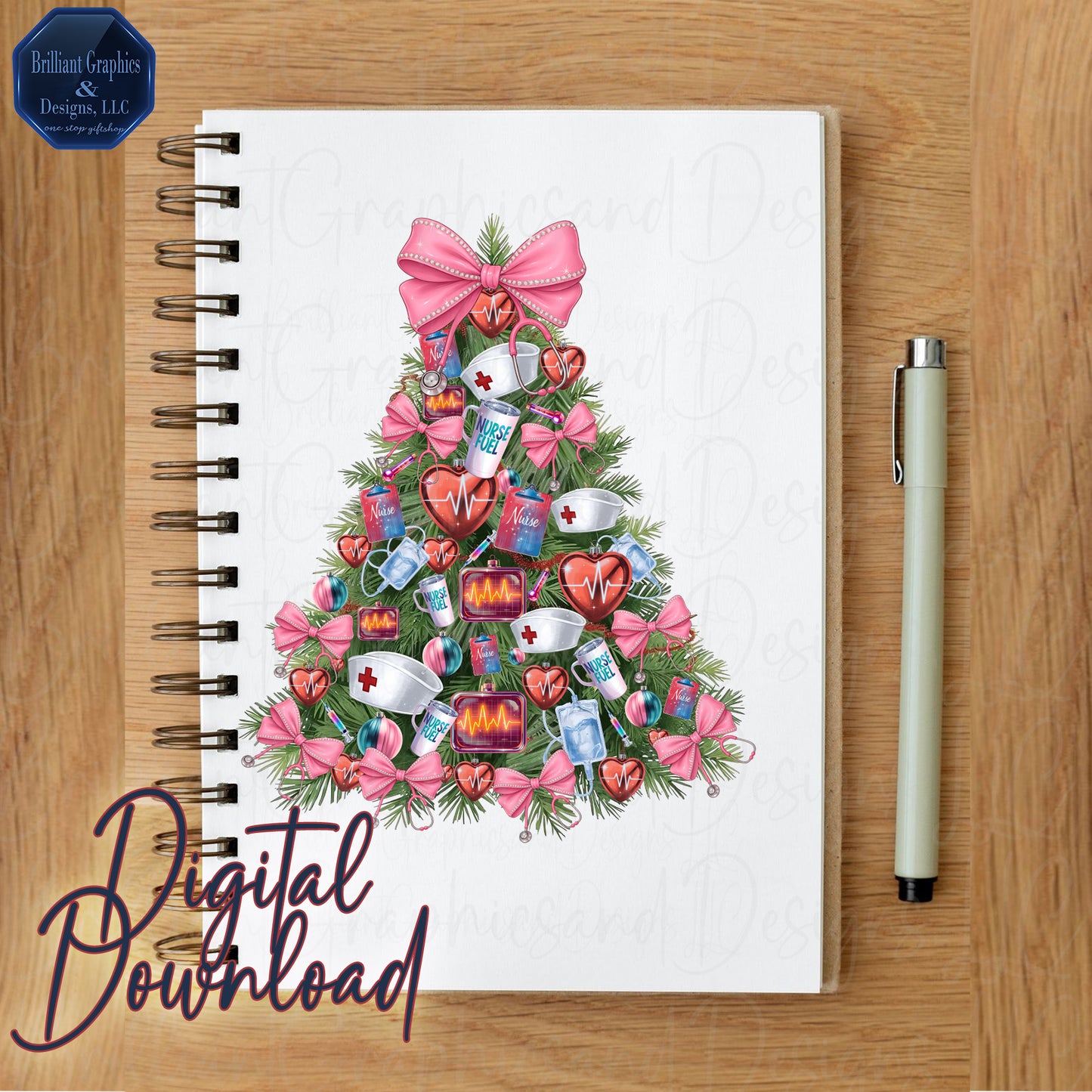 Nurse Christmas Tree Digital Art | Airbrushed Holiday Print | PNG. Sublimation. DTF. Nursing Professionals