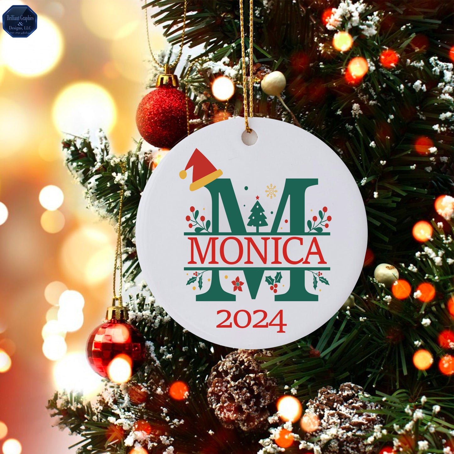 Personalized Monogram Ornament. Family Christmas Ornament.