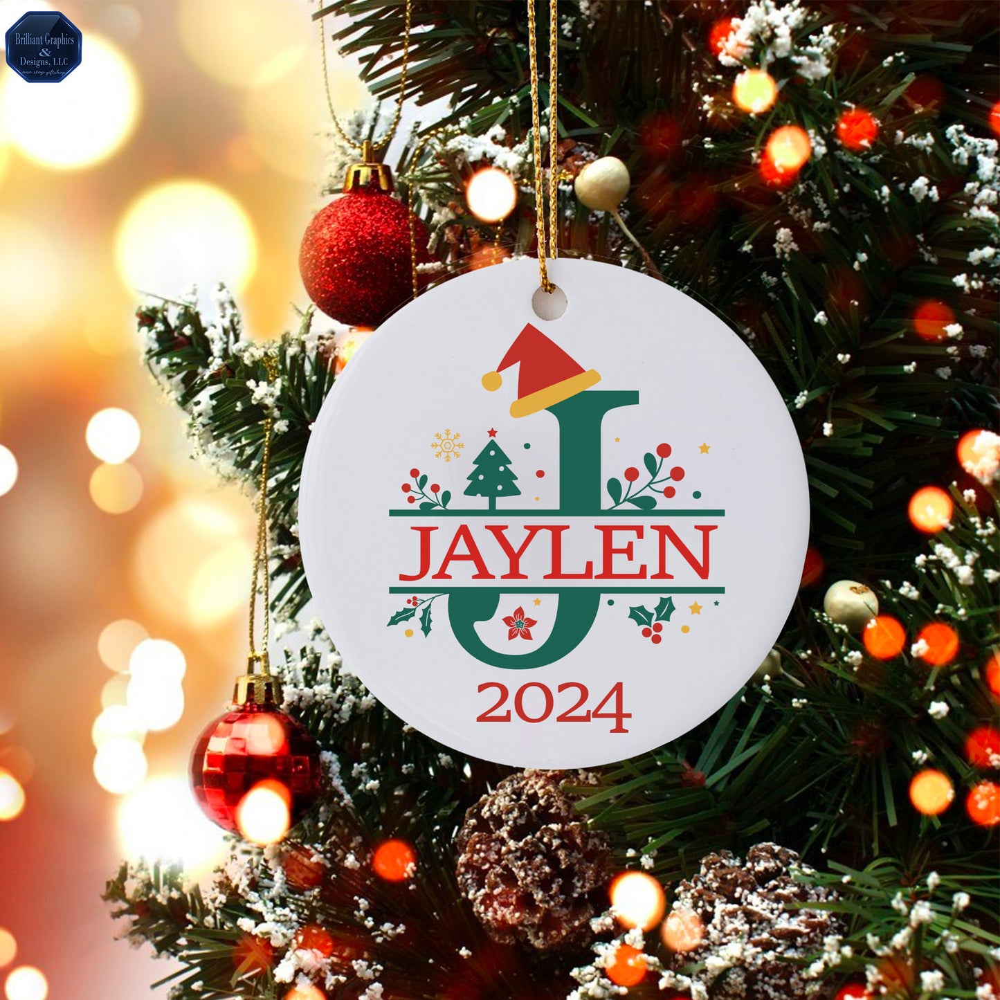 Personalized Monogram Ornament. Family Christmas Ornament.