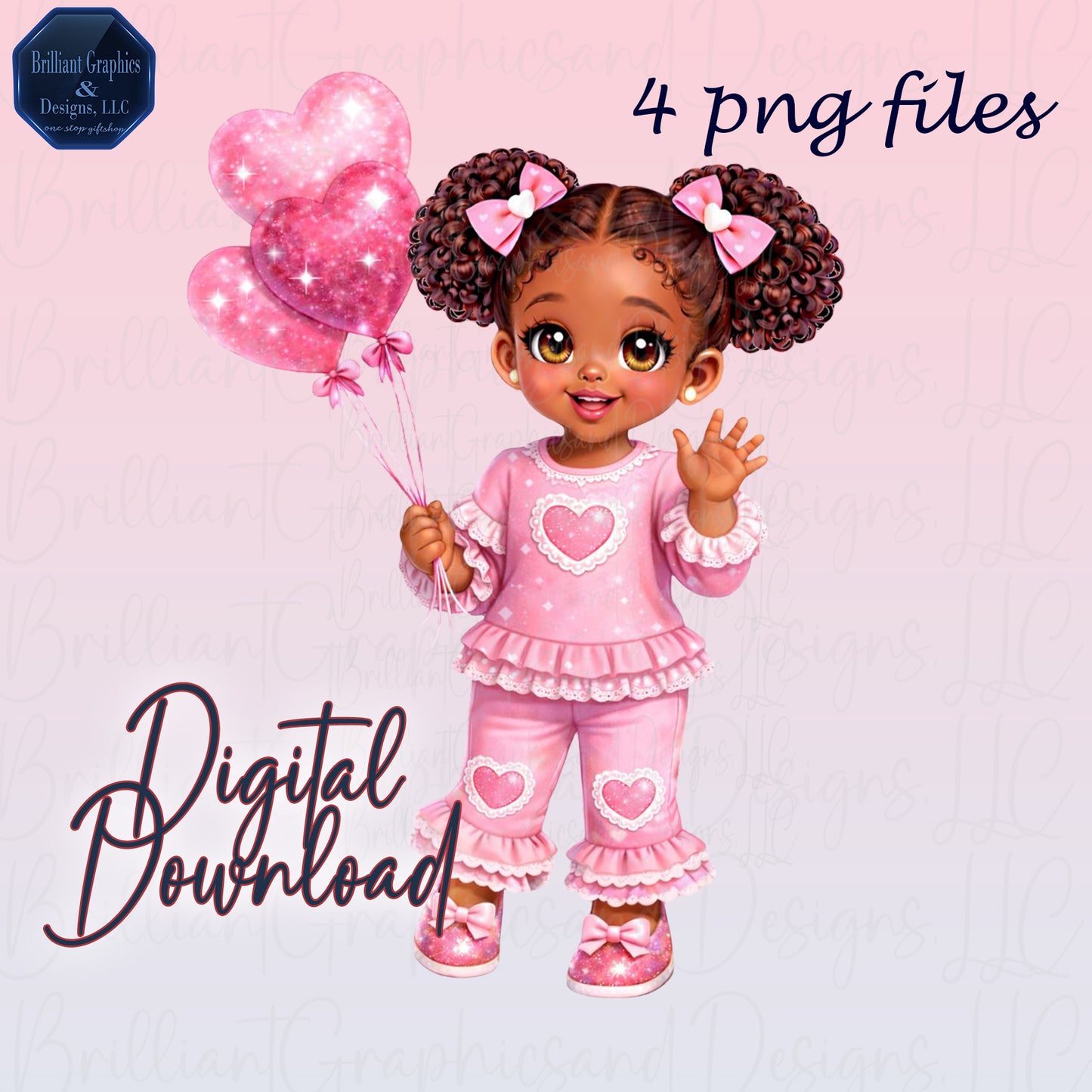 Adorable Pink Girl Clipart Bundle | Cute Black Girl PNG Set | Valentine | Birthday