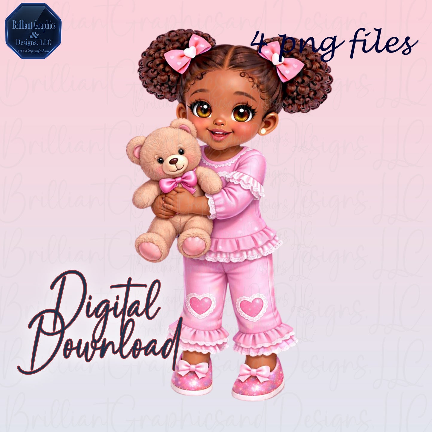 Adorable Pink Girl Clipart Bundle | Cute Black Girl PNG Set | Valentine | Birthday
