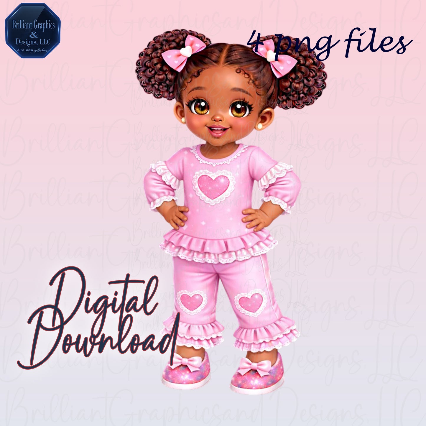 Adorable Pink Girl Clipart Bundle | Cute Black Girl PNG Set | Valentine | Birthday